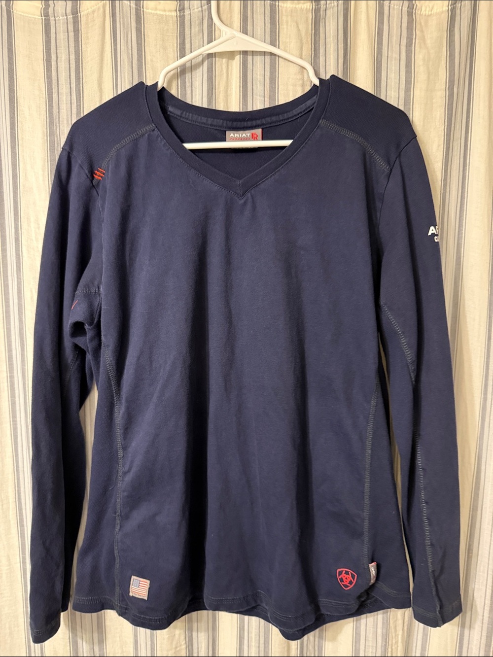 Ariat Navy V-Neck Flame resistant Cat 2 Long Sleeve with Subtle Logos